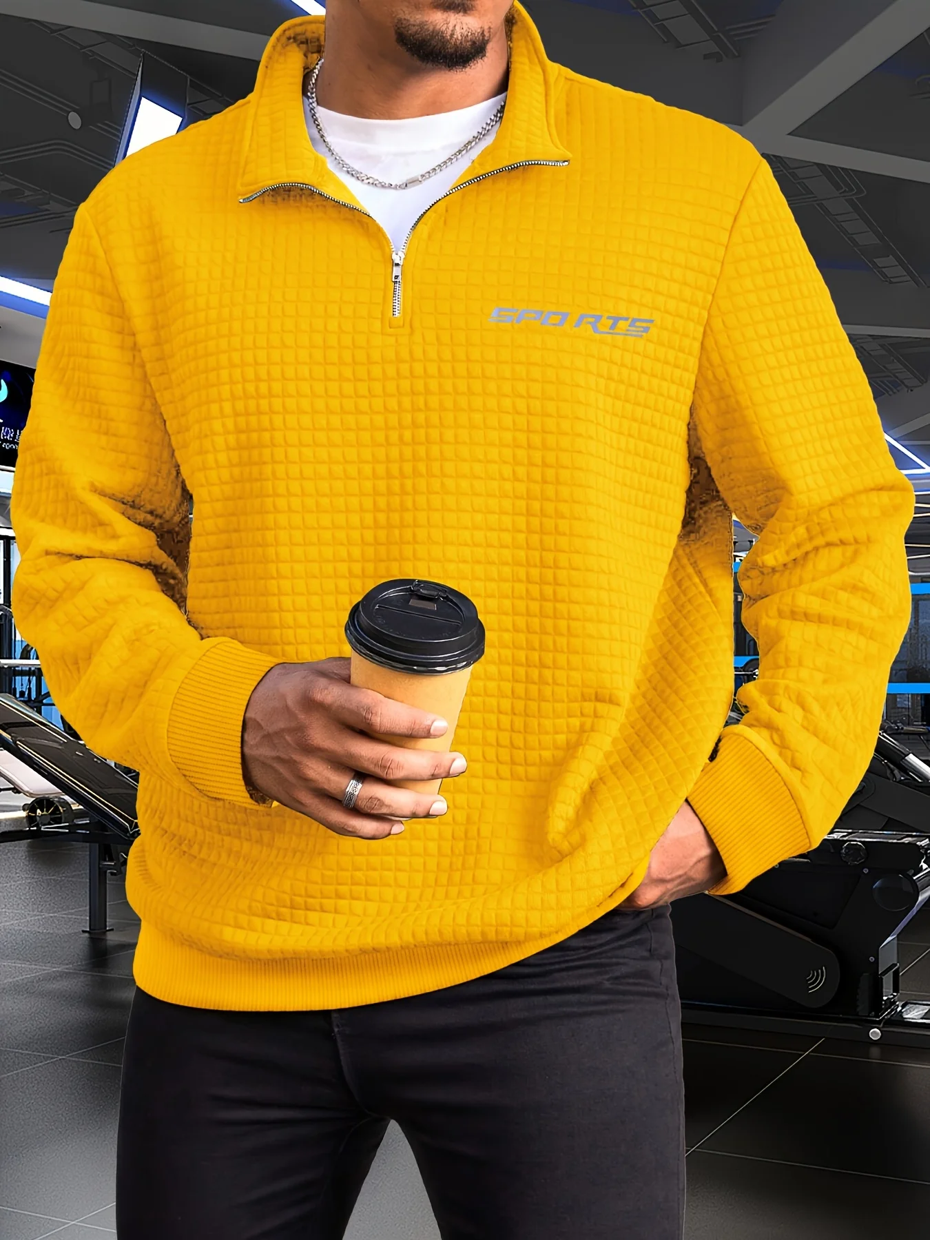 Men's Plaid Jacquard Pullover Hoodie with Kangaroo Pocket Casual Lightweight Comfort Waffle Knit Drawstring Long Sleeve Hoodie
