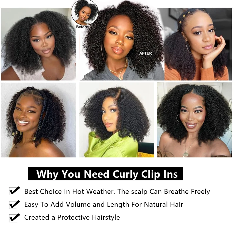 Kinky Curly Clip In Human Hair Extensions 8pcs/set Mongolian Kinky Curly Clip Ins 120G/Set Add Volume