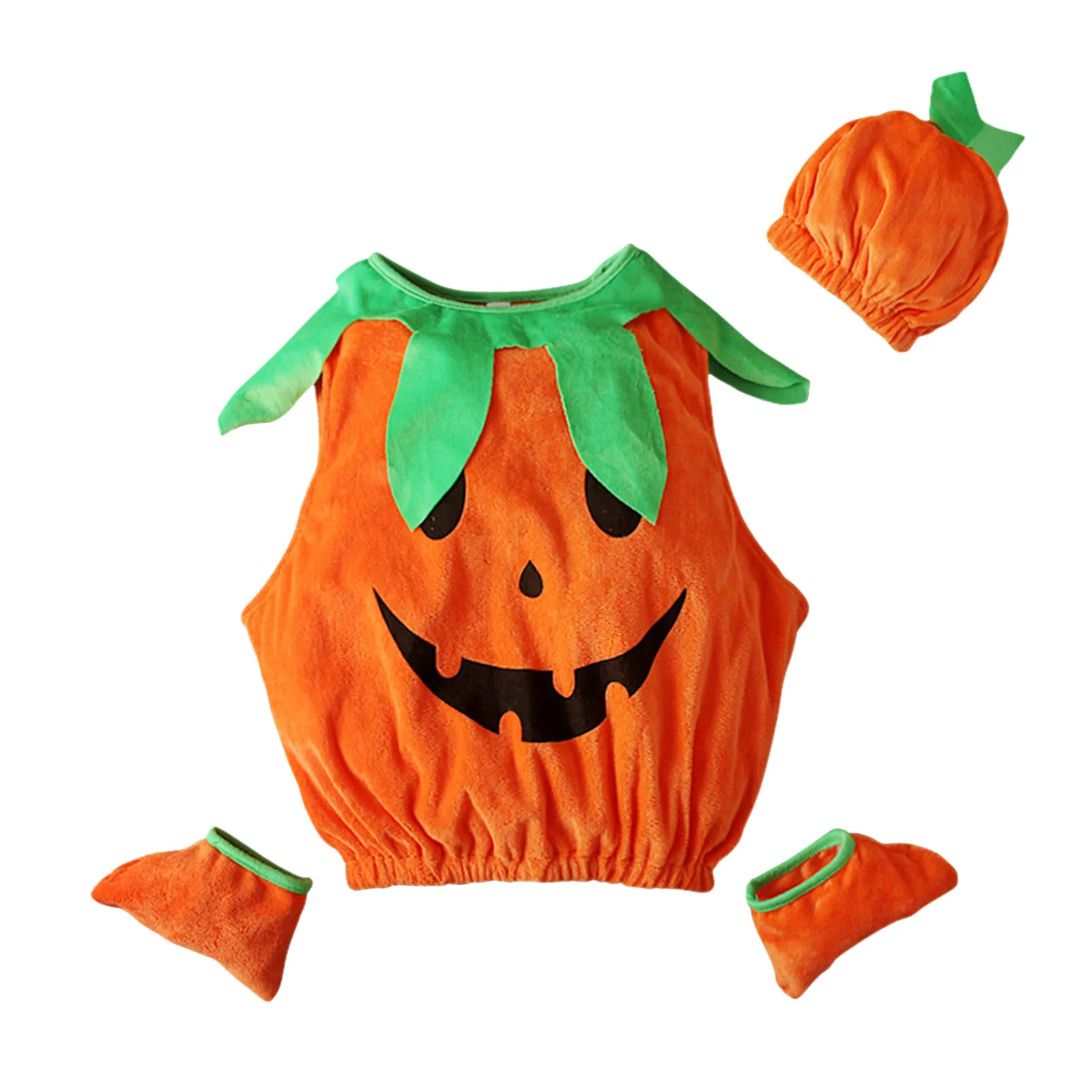 Children\'s Halloween Pumpkin Costume Stage Performance Costume Baby Cosplay Costumes Bodysuit Hat Set Cute Pumpkin Baby Costume