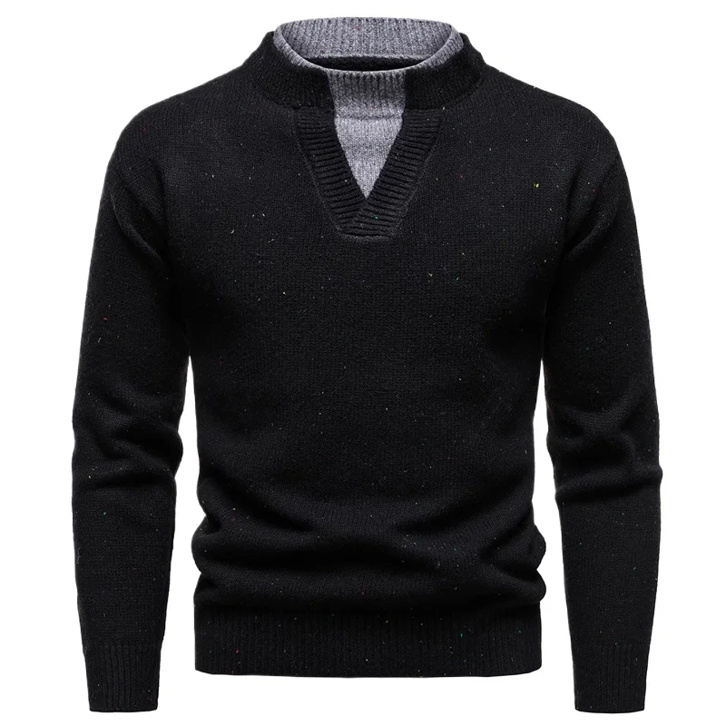Fake Two Piece Designer V-neck Henley Stand Collar Sweater for Men Luxury Brand Clothes Colored Point Warm Pullovers Knitwear