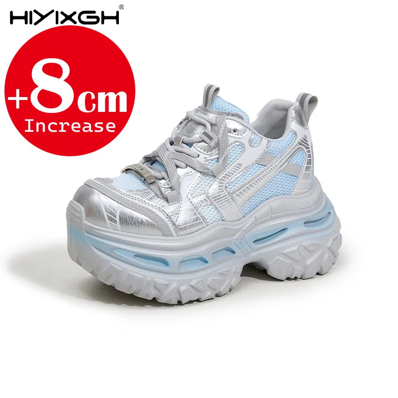 

Новые женские кроссовки на высокой платформе 2026 года, весенние, повседневные, вулканизированные, с мягкой дышащей сеткой, 8 см, спортивные, в стиле «папины кроссовки»