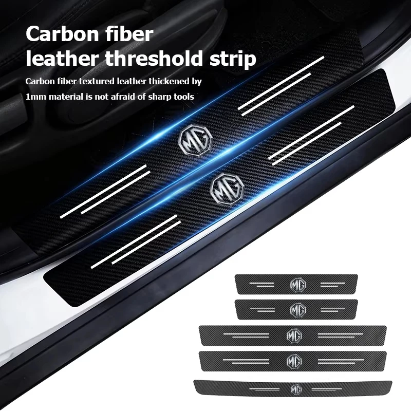 Carbon Fiber Door Sill Scuff Plate For MG ZS MG4 EV MG5 MG HS MG3 MG6 Sticker Guard Protector Carbon Car Accessories