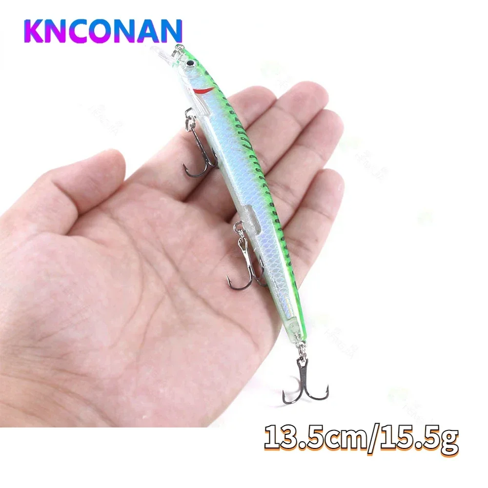 1Pcs Minnow Fishing Lure Isca Artificial Hard Bait Trolling Wobblers 13.5Cm-15.5G-6# Jerkbait Fishing Pike Diving Depth 0-1m