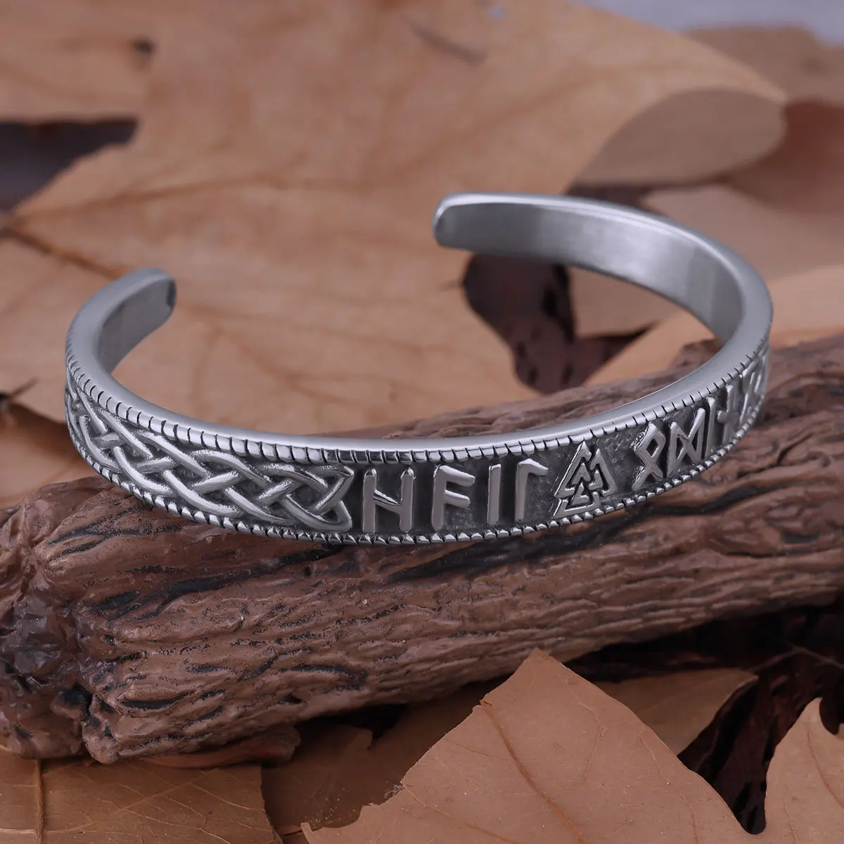Nordic Vikings Stainless Steel Opening Bangle Celtic Trinity Symbol Amulet Mixed Gold Color Wrist Band Men's Gift