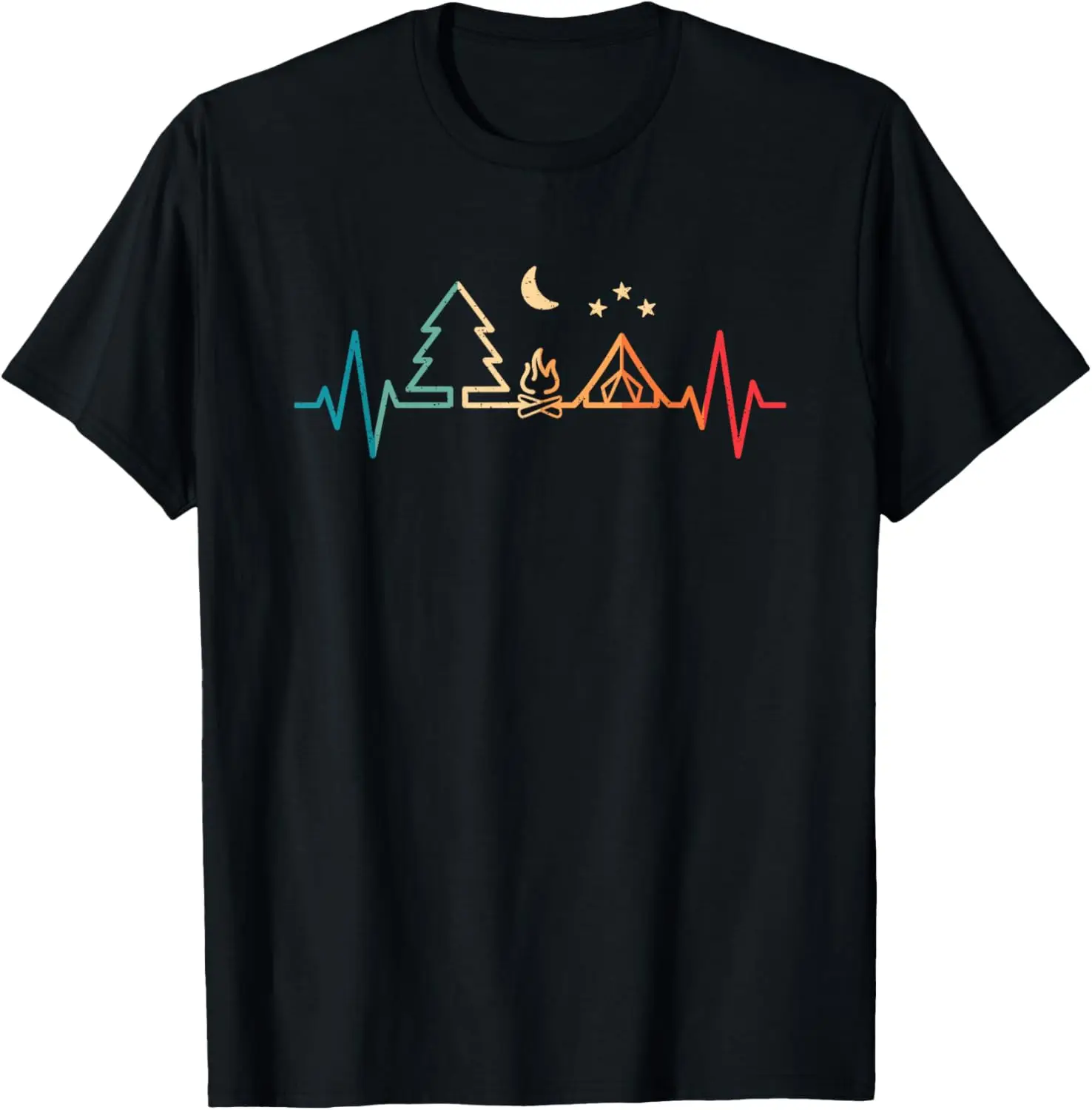 Retro Camping Heartbeat Nature Camper Hiking Men Boys T-Shirt
