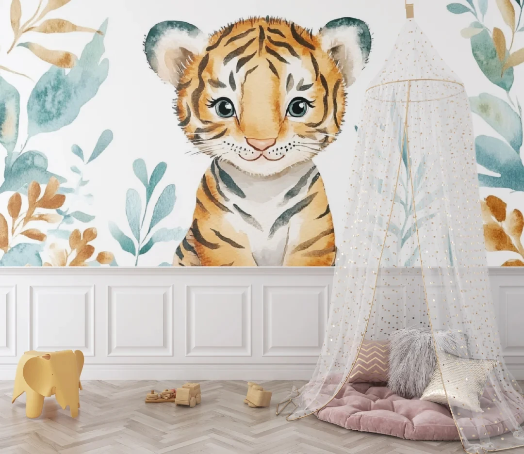 Custom size mural Cartoon forest animal Tiger wallpaper Home decoration Cartoon children's room background mural 3d wallpaper