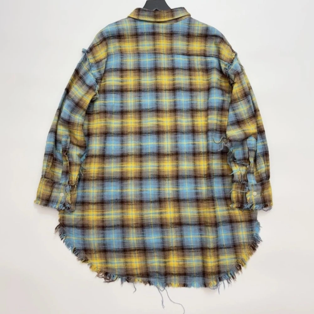 Oversized Fringed Fringed Brushed Cotton Flannel Shirt