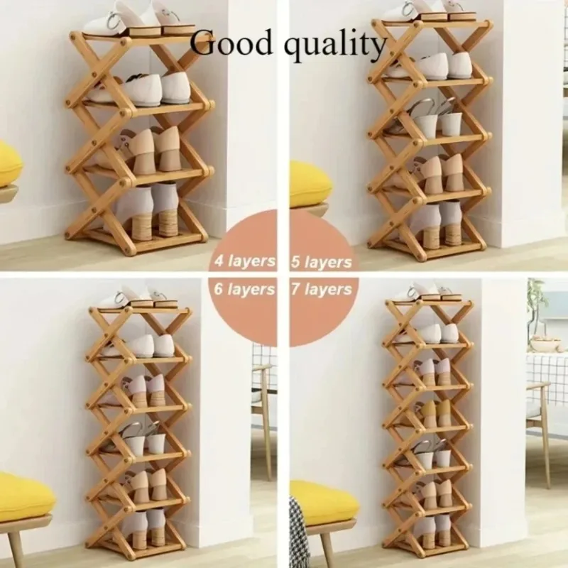 Foldable Shoe Rack Bamboo Storage Shoe Racks Free Standing Rack Easy To Assemble Multifunctional Widening and Raising Shoe Racks