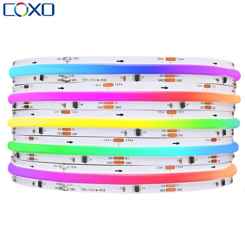 

SPI COB RGBIC LED Strip Light Pixel WS2811 Addressable 720LEDs Dream Color WS2812B Flexible Dimmable FOB Lights RA90 DC12V 24V