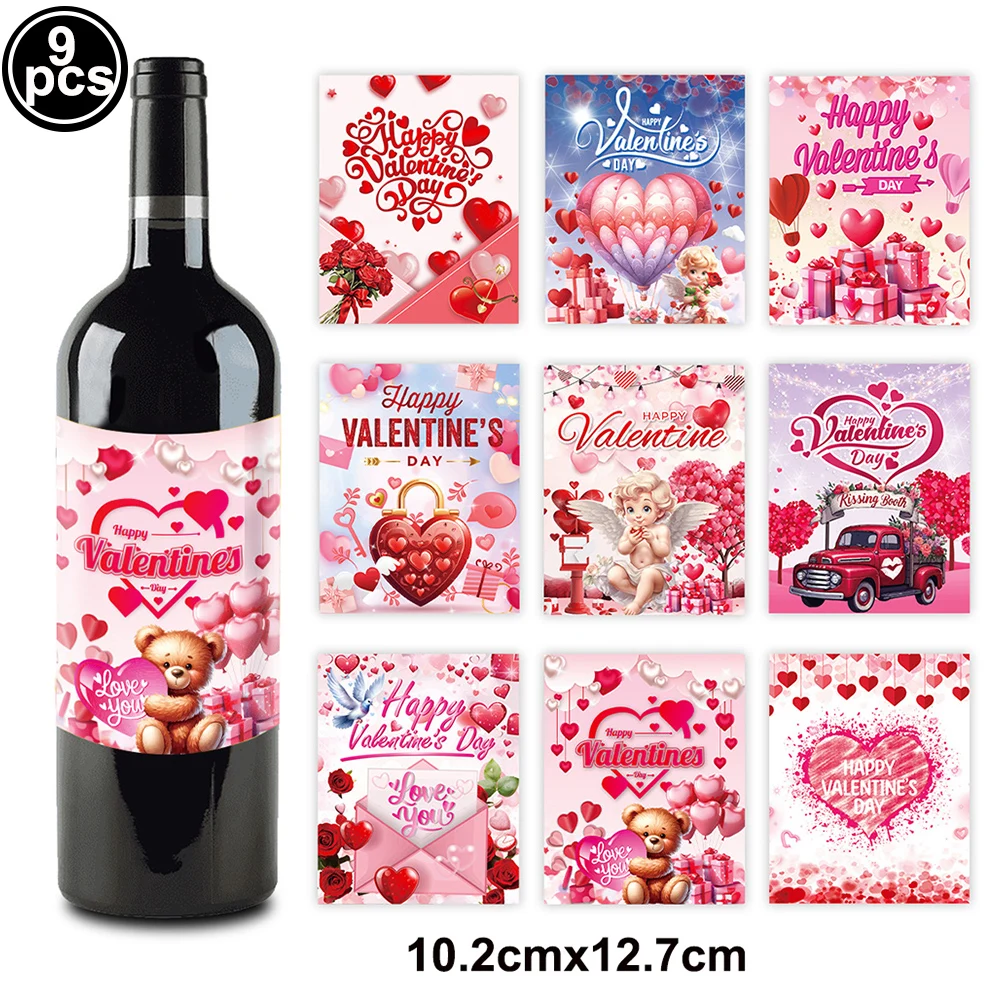 Valentine's Day Wine Bottle Stickers Set Champagne Bottle Labels Love Theme Label Sticker Adhesive Valentine Wine Bottle Decors