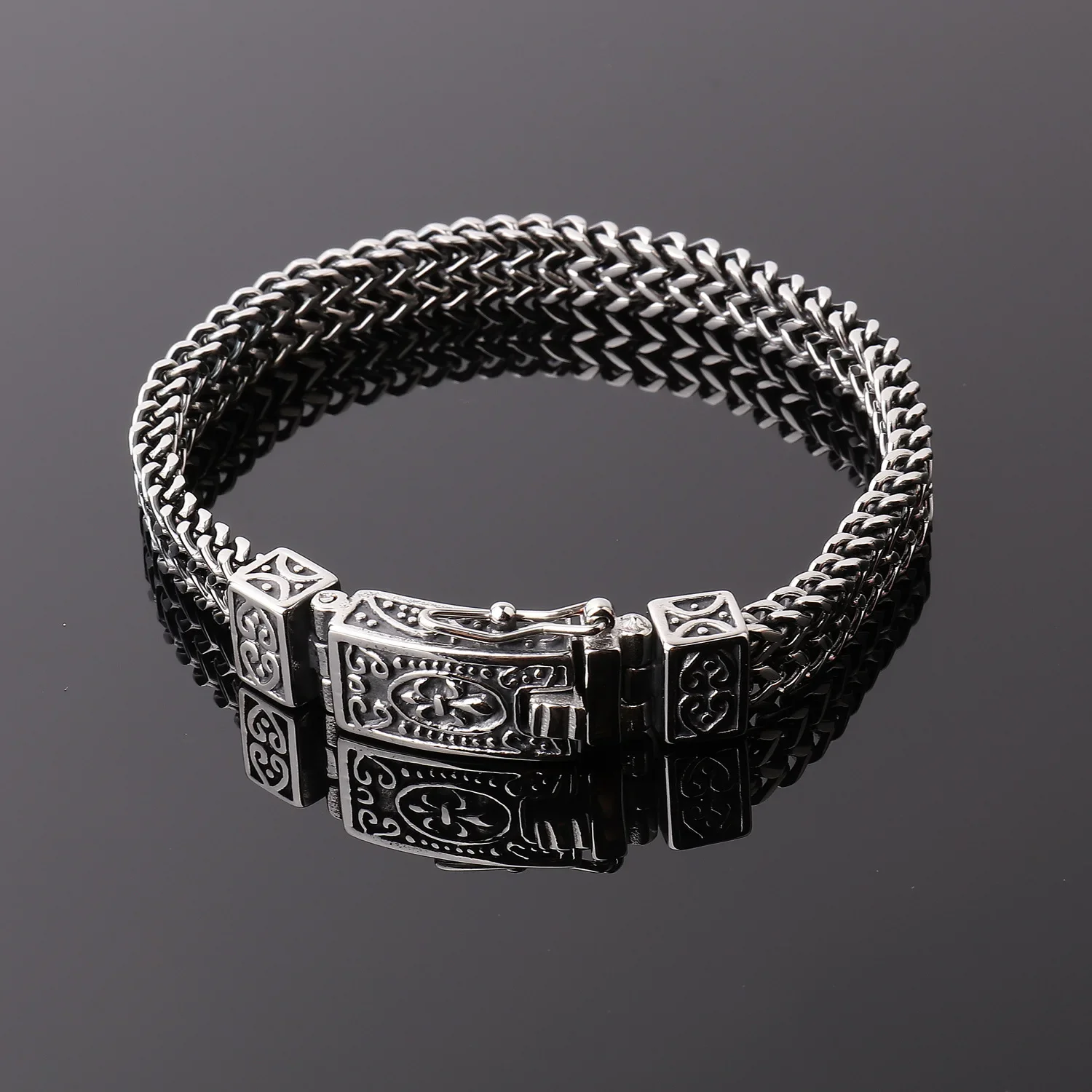 Hop Jewelry  Thai Silver Vintage Punk CHRISTIAN Double Rows Stainless Steel Mens Vintage Handmade Bracelet