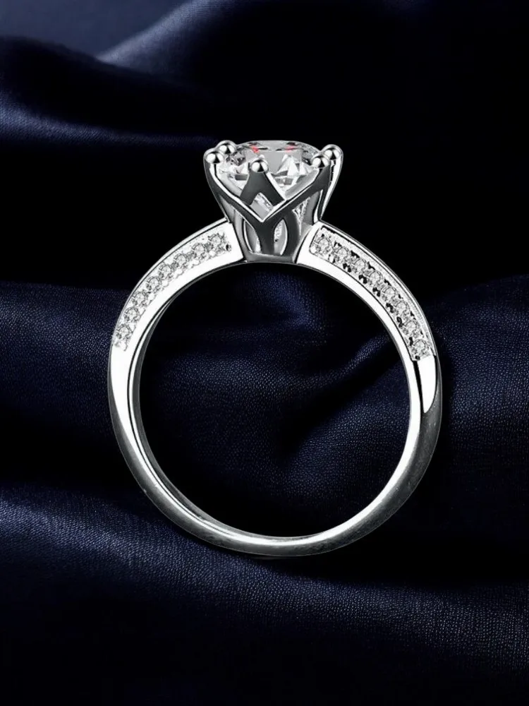 MoisaLuxe Official Store GRA Moissanite Sterling 925 Silver Microset Six-claw Moissanite Diamond Women's Simple Style Ring