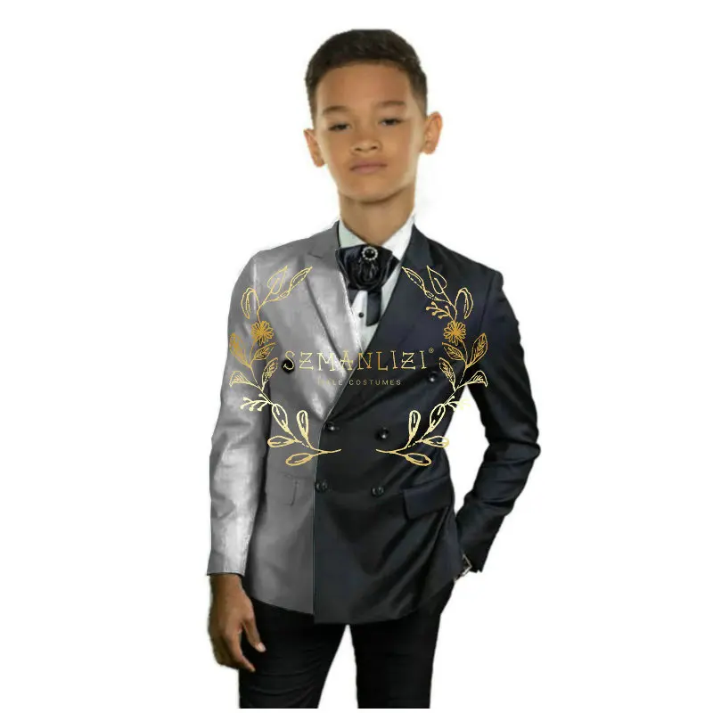 Light Blue Suit For Boys Tuxedo For Wedding Double Breasted Jacket Pants 2 Piece Formal Kids Blazer Trousers Set Peaked Lapel