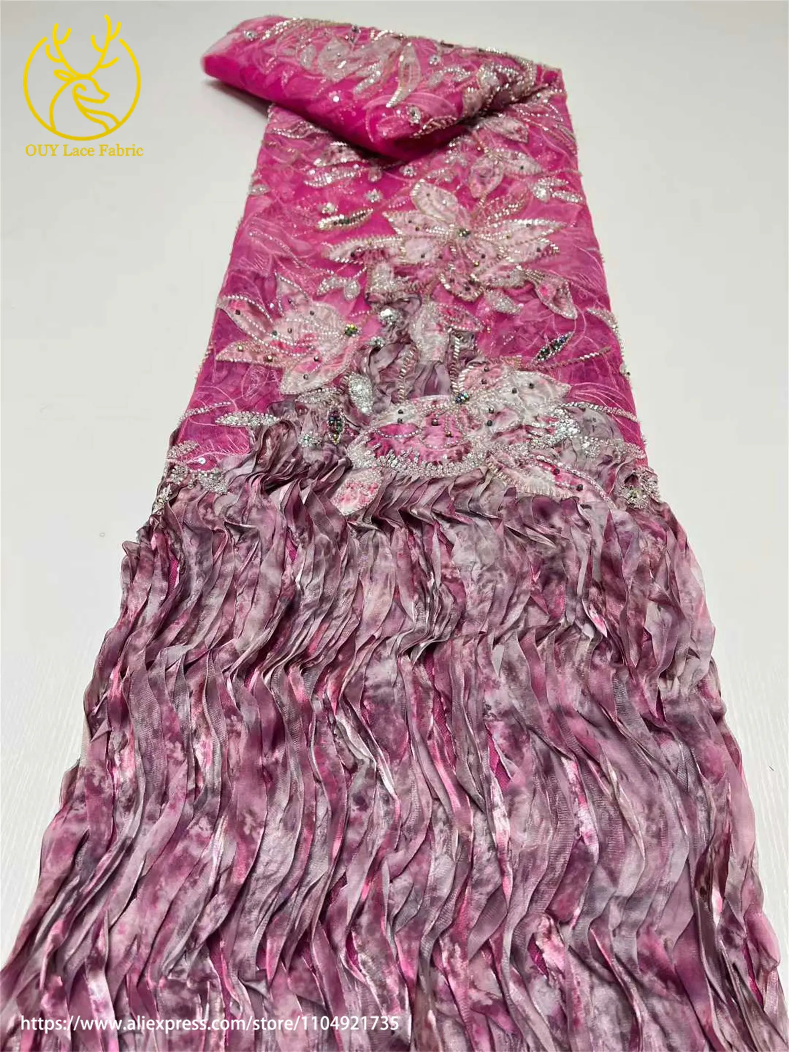 Afrikanischer nigerianischer Bräutigam-Pailletten-Spitzenstoff mit schweren Perlen, 2025, High-End-Luxus, französische 3D-Stickerei, Hochzeit, Party, Spitzenstoffe