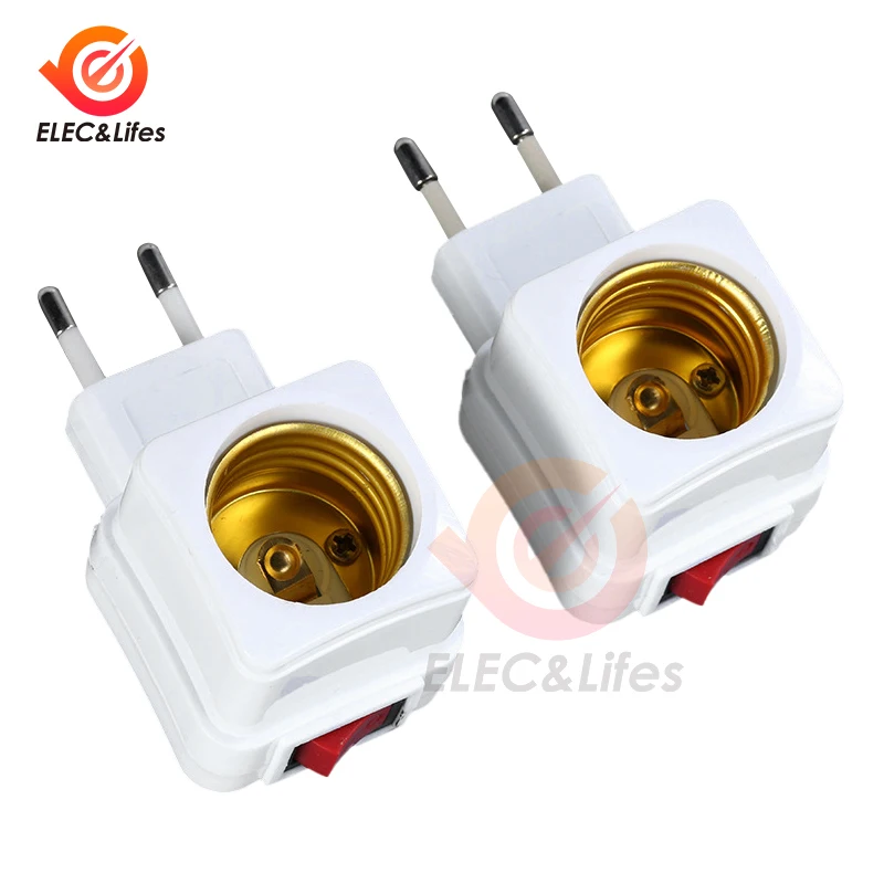 5Pcs 220V E27 LED Light Lamp Bulb Socket Integrated With On/Off Switch Spiral Pattern Lamp Base Connector EU Plug Adapter