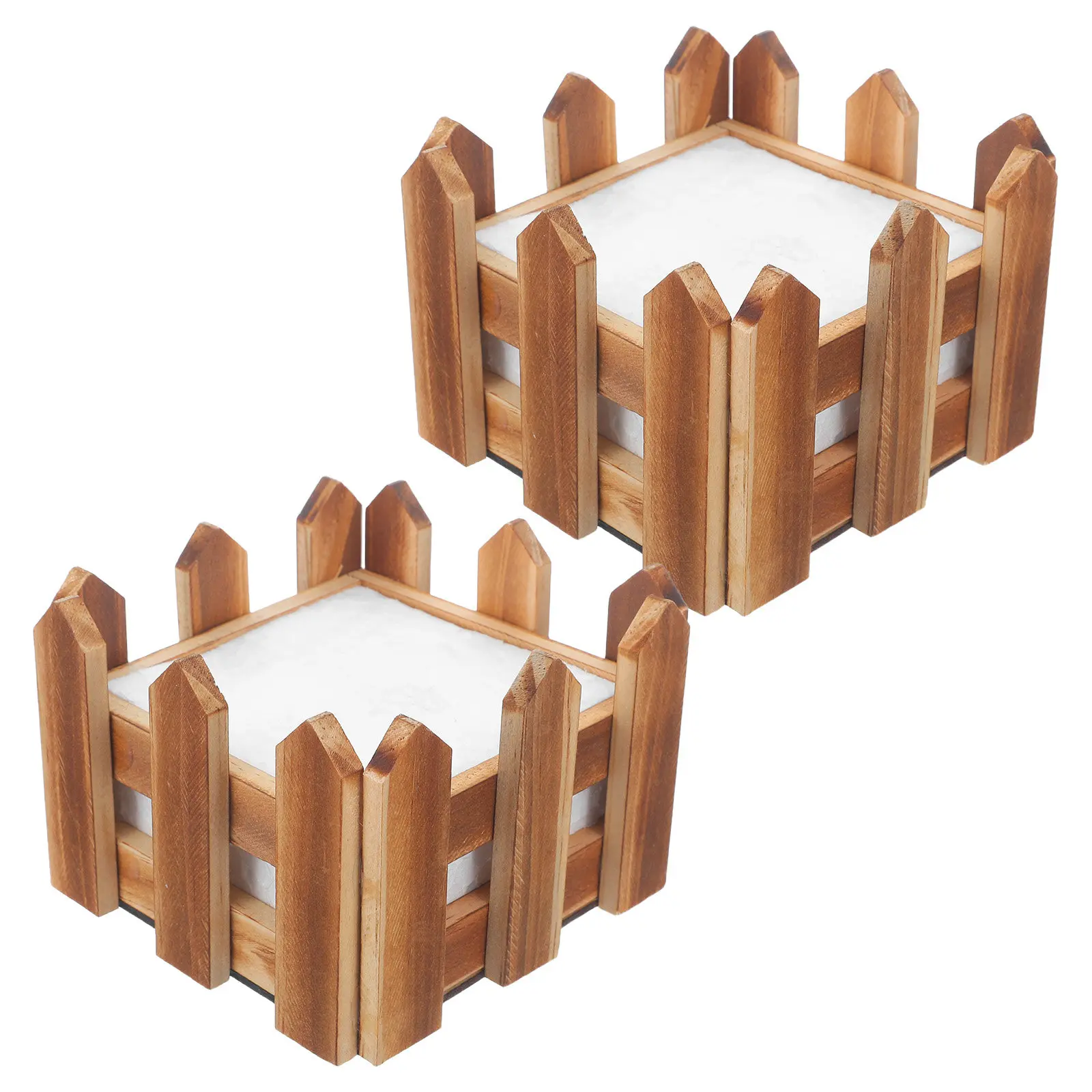 2Pcs Wooden Fence Flowerpot Planter Set Rustic Carbonized Foam Wood Texture Tabletop Windowsill Desk Indoor Outdoor Decor