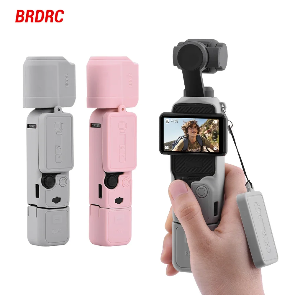 BRDRC Funda de silicona para cámara cardán DJI Osmo Pocket 3, mango antiarañazos, funda protectora suave, tapa de lente, cubierta antigolpes