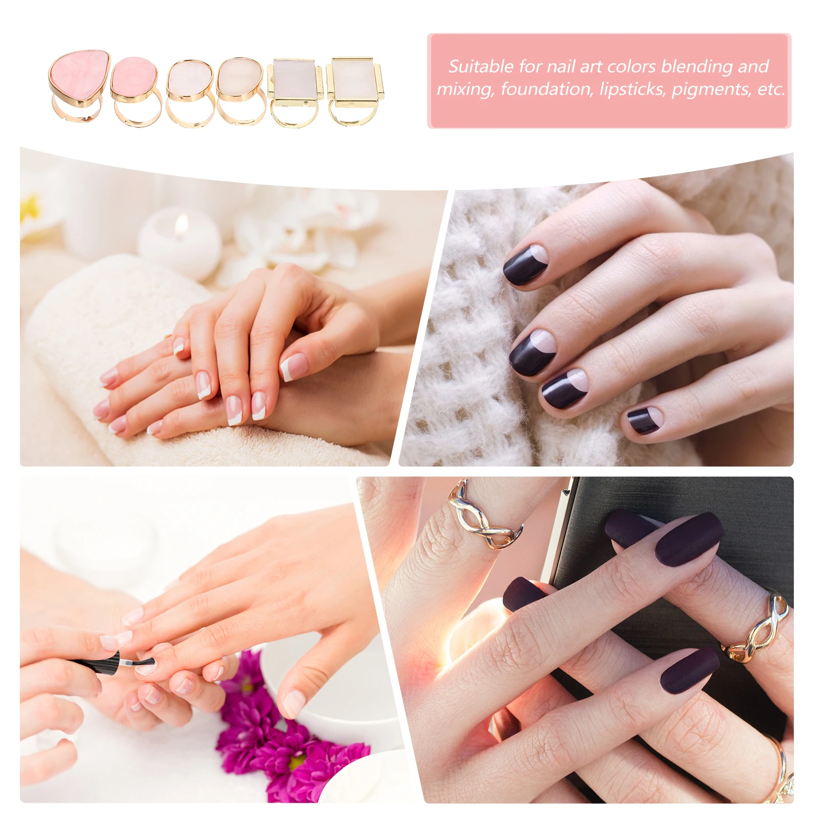 

6Pcs Nail Art Palettes Ring Resin Manicure Pallet Nail Color Mixing Tray Smooth Edges for Foundation Lipstick Pigments