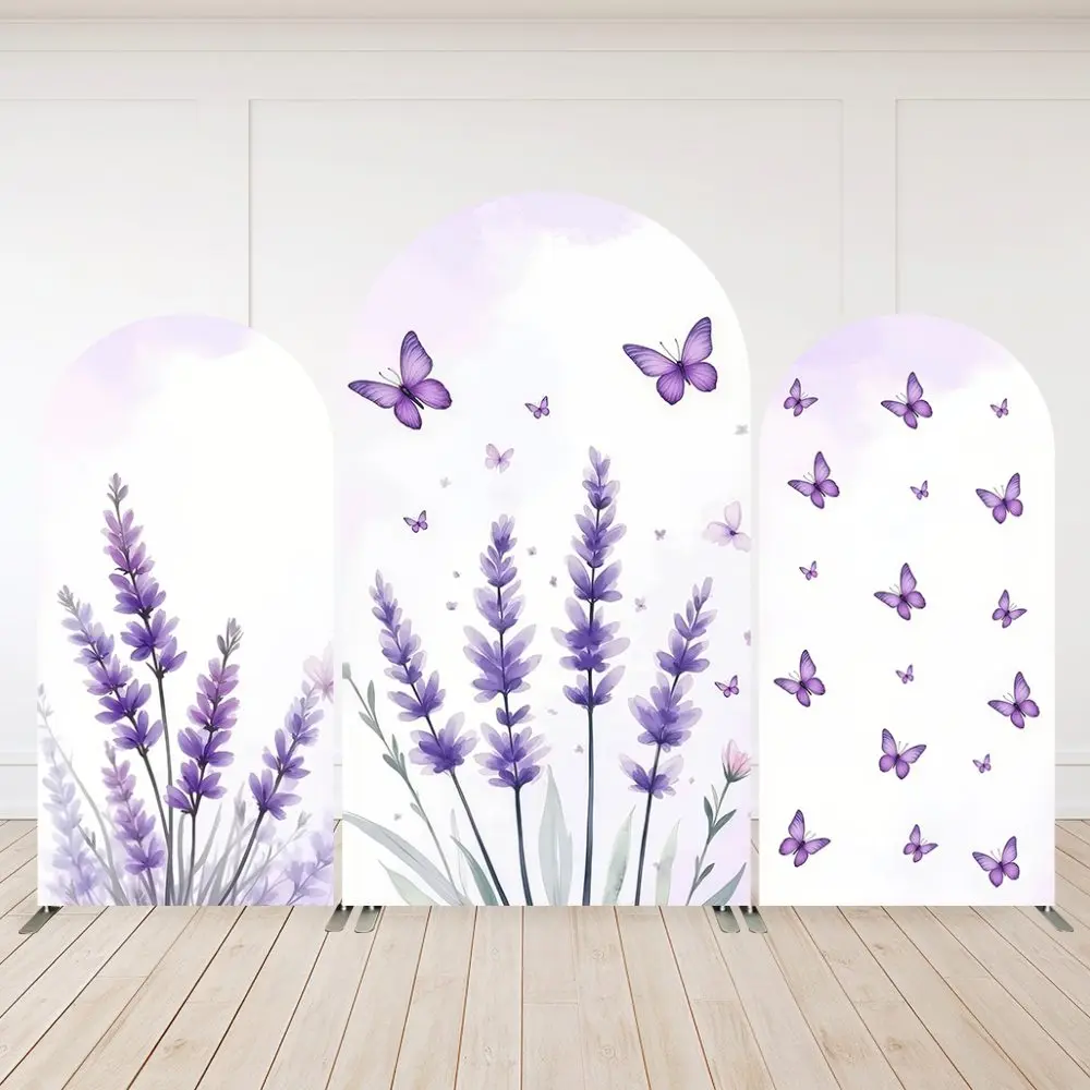 Baby Shower Arch Backdrop Cover Purple Wildflower Boy or Girl Gender Reveal Party Decor Portrait Photobooth Photo Background