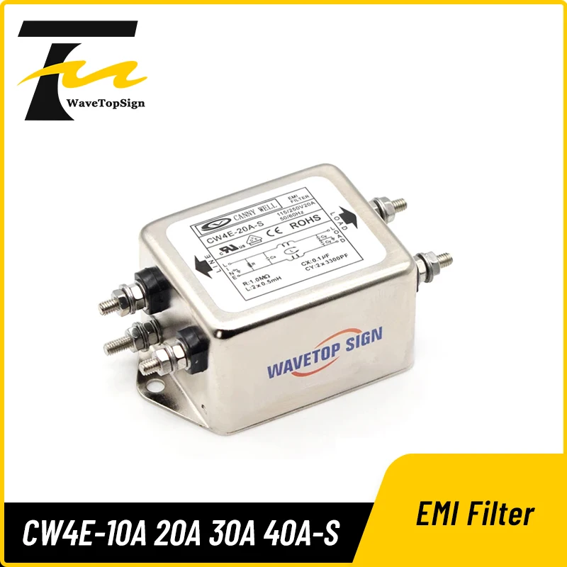 CANNY WELL Power EMI Filter CW4E-10A 20A 30A 40A-S Single Pole Filter Connector Single-Phase AC 220V Purification Anti-jamming