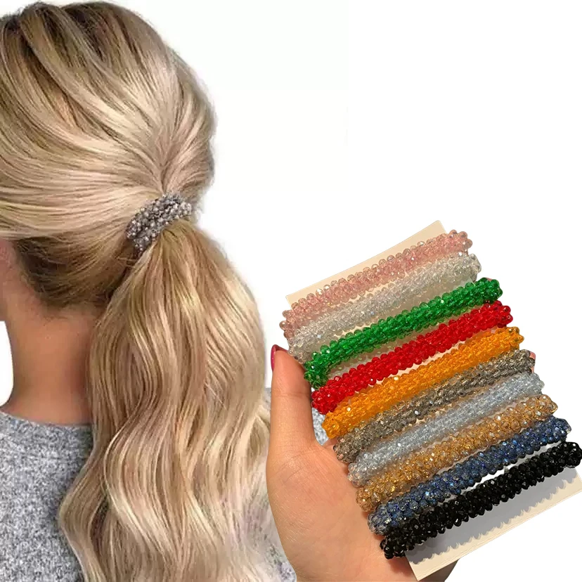 Kryształowe koraliki Opaski do włosów dla kobiet Vintage Kucyk Scrunchies Elastyczne opaski do włosów Szklane koraliki Gumowa gumka do włosów Akcesoria