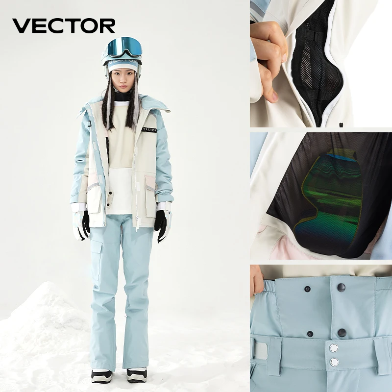 Conjunto de traje de esquí de VECTOR para hombre y mujer, chaquetas y pantalones cálidos impermeables, pantalones de esquí al aire libre, bicicleta