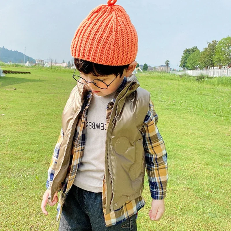 Glossy Children's Vest Smiling Solid Down Sleeveless Jacket Children Winter Warm Vest for Girl Casual Vest for Kids Toddler Vest