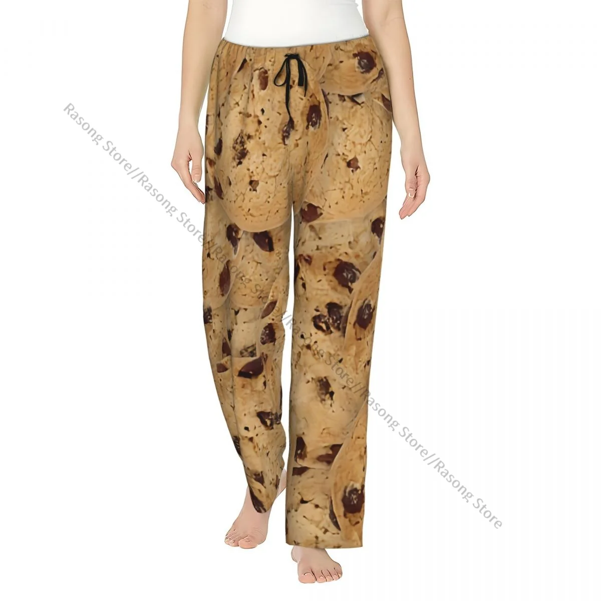 Chocolate Chip Cookies Texture Flannel Pajama Pants for Women Soft Warm Sleep Pants with Elastic Waistband