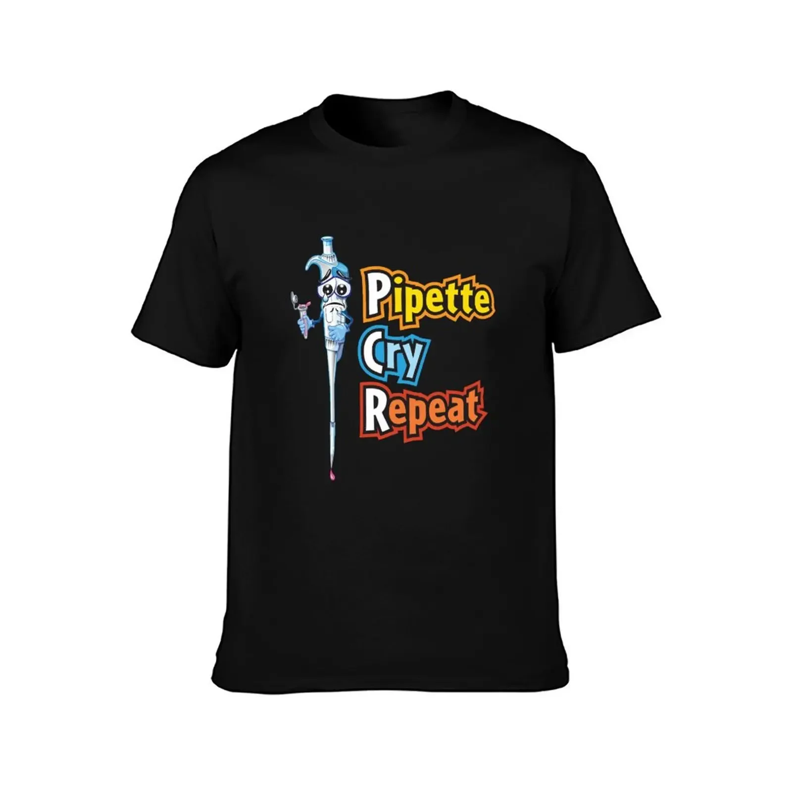 Pipette Cry Repeat Funny - PCR Science and Biology SciArt Cartoon T-Shirt tops Blouse vintage graphic tee Men's clothing