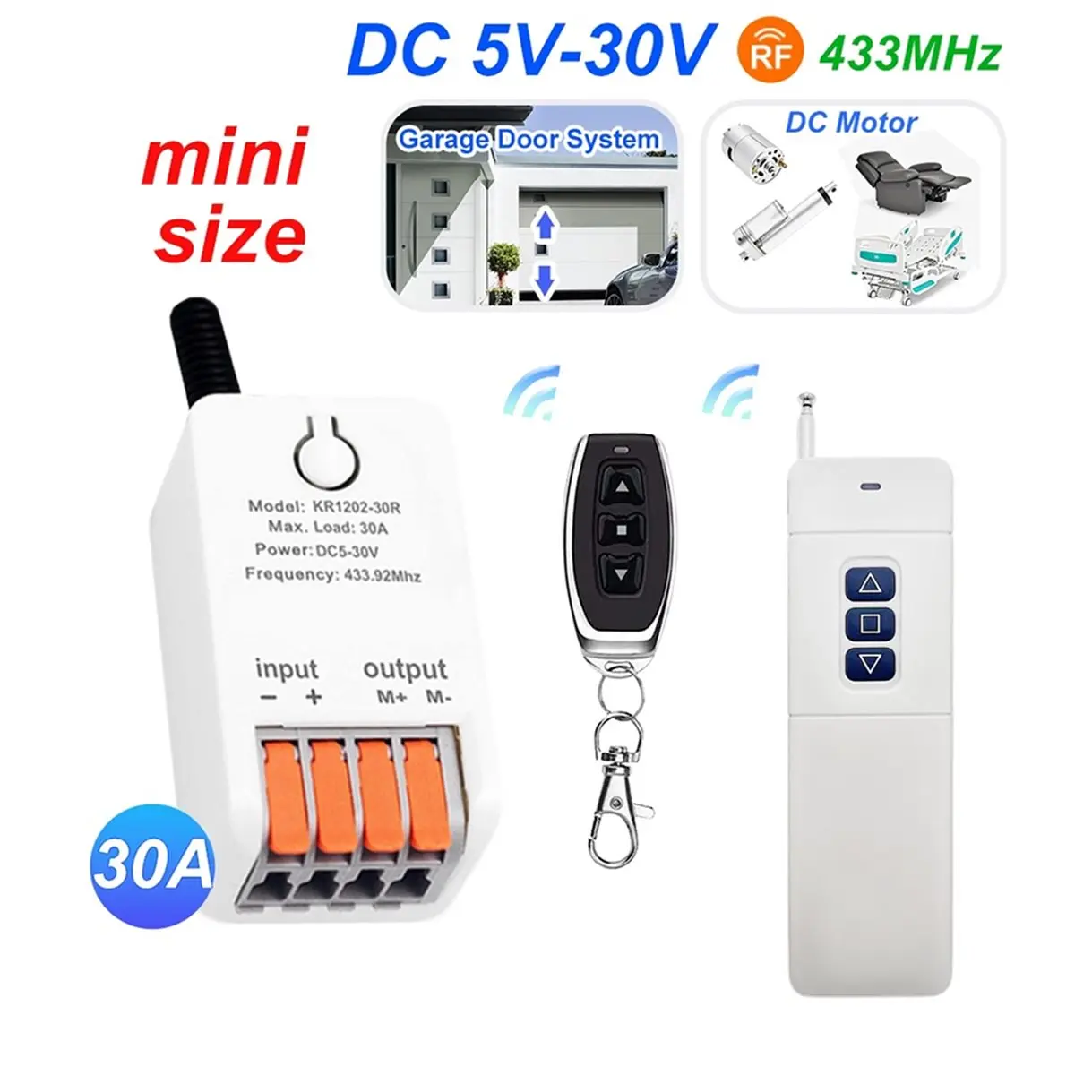 AA80 433MHz Motor Switch 30A DC 5V-30V KR1202-30R for Remote Control of Motor Forward and Reverse Rotation 30m