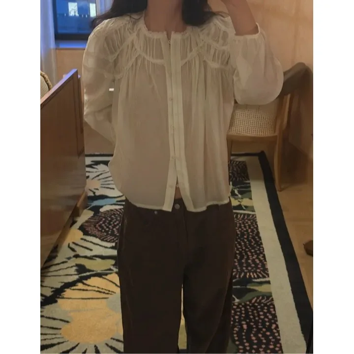 Bolha de renda sve irt feminino suave ele topo primavera novo solto versátil irt coreano sle pele-amigável respirável