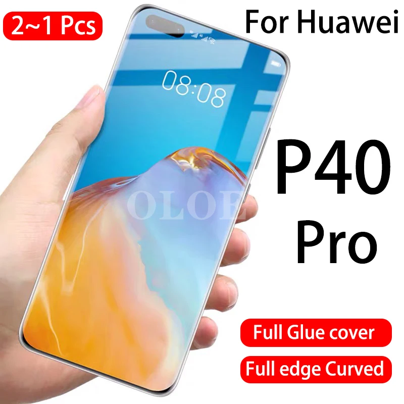 Original 3D Full Glue edge Curved Glass For Huawei P40 Pro 5G P40Pro Screen Protector HuaweiP40Pro Phone 2-1Pcs Black~White Film