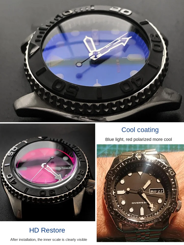 31.5 مللي متر قبة مزدوجة/مسطحة/قبعة علوية/عدسة ساعة ياقوت قبة واحدة لـ SEIKO SKX007 SKX009 SKX011/171/173 SKX401A مرآة أزرق أحمر