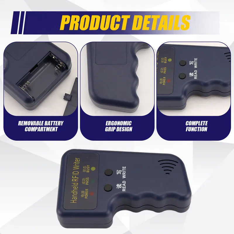 Handheld 125KHz RFID Reader Writer Duplicator Copier, Upgrade ID Card Cloner Programmer, with 10Pcs Rewritable Cards-SPMI