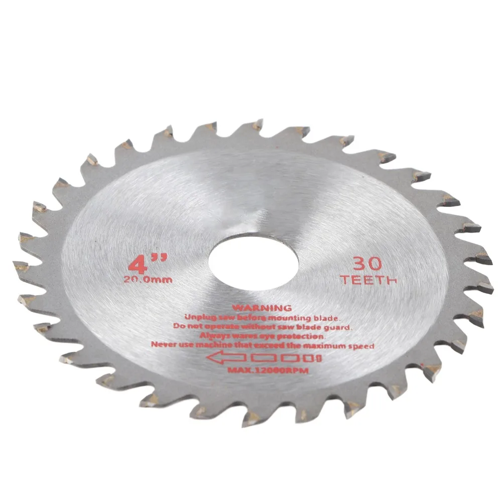 4 Inch Diameter Circular Saw Blade Cemented Carbide Tip 30 Teeth Count Wood Cutting Disc 20mm Bore Diameter Grinder Compatible