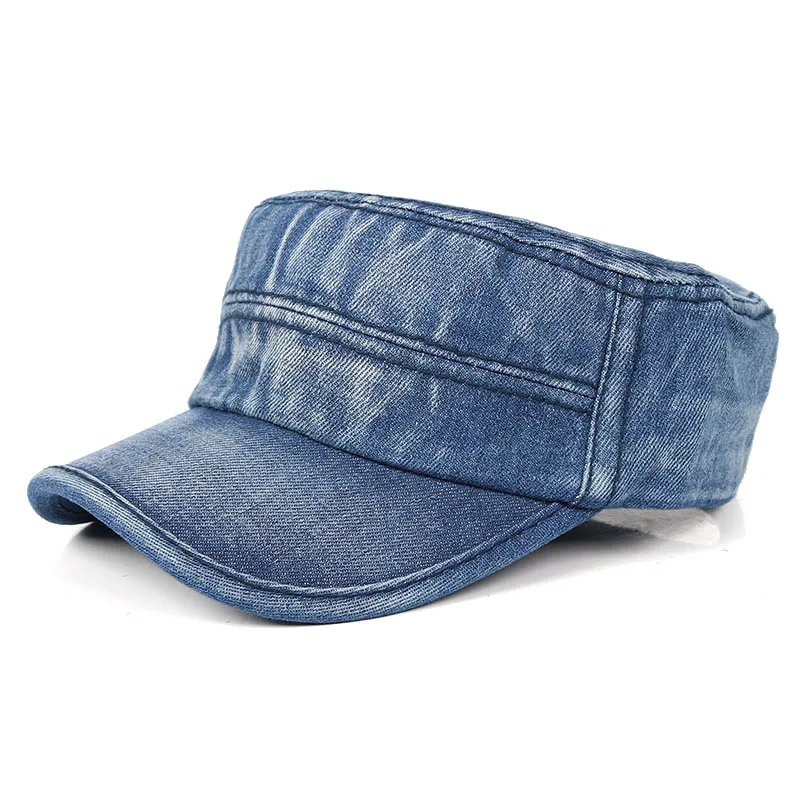 Men Military Cap Cotton 2023 Summer Navy Denim Flat Top Military Hat Cadet Hats for Dad Caps gorra militar hombre кепки мужские