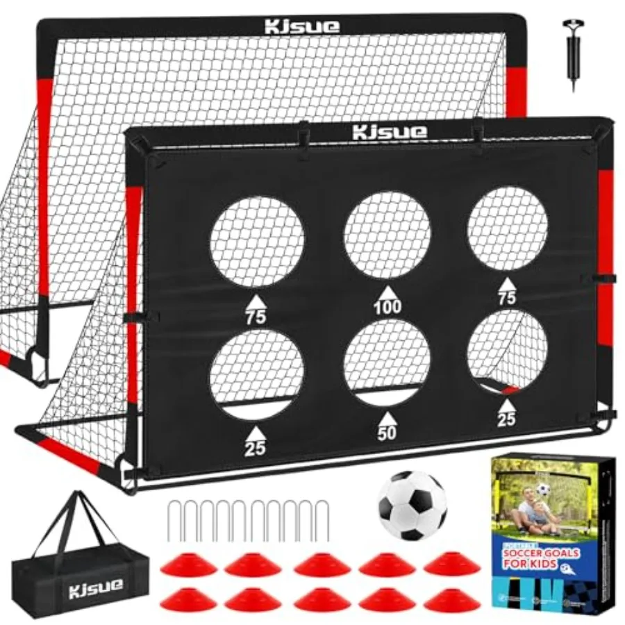 

Soccer Goal for Backyard Set - 2 of 6x4 Feet Soccer Goals Training Equipment, Soccer Net for Age 3-5 6-8 8-10 10-12, Ball, Targ