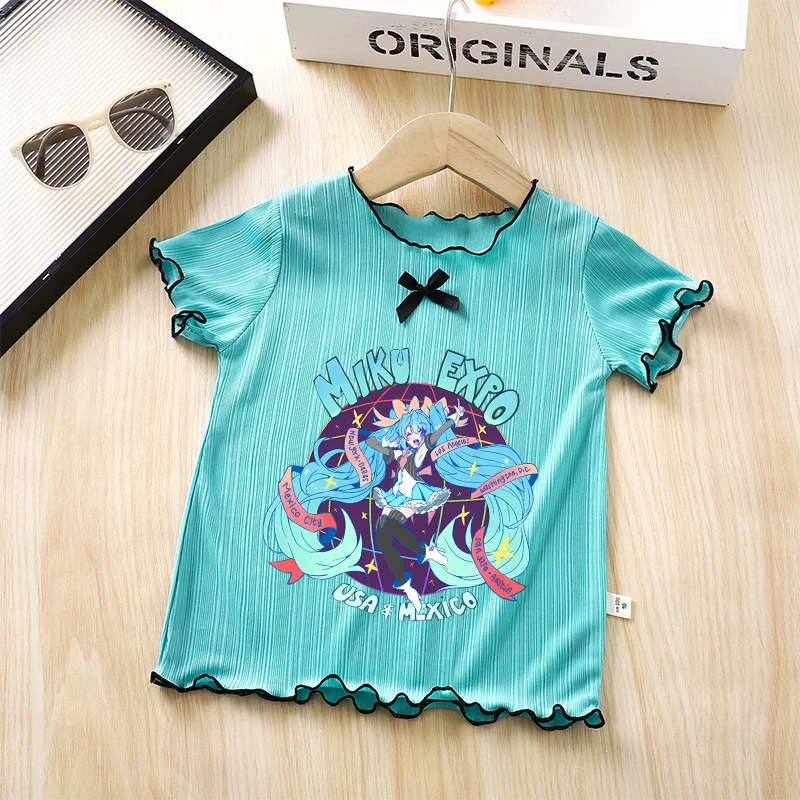 Hatsunes Miku Kids T-shirt Girl Kawaii Ice Silk Short Sleeve Cute Cartoon Tees Fashion Comfortable T Shirt Kids Summer Clothes view 6