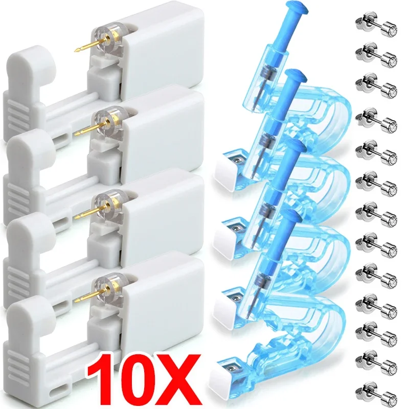 12Pcs Disposable Blue Ear Piercing Gun Kit Asepsis Healthy Safety Nose Earring Piercer Tool Machine Set Ear Studs Body Jewelry