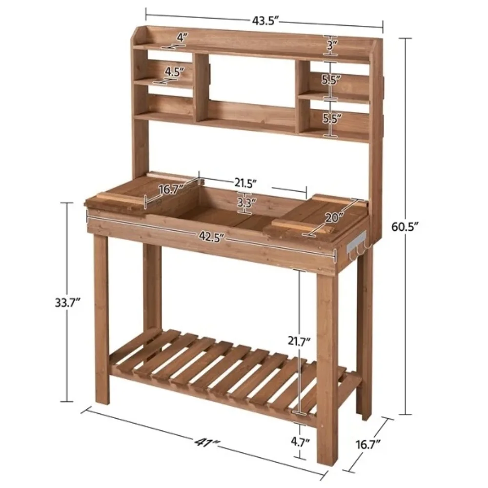 Potting Bench Table, Germination Table with Display Rack/ Storage Shelf/ Hanger
