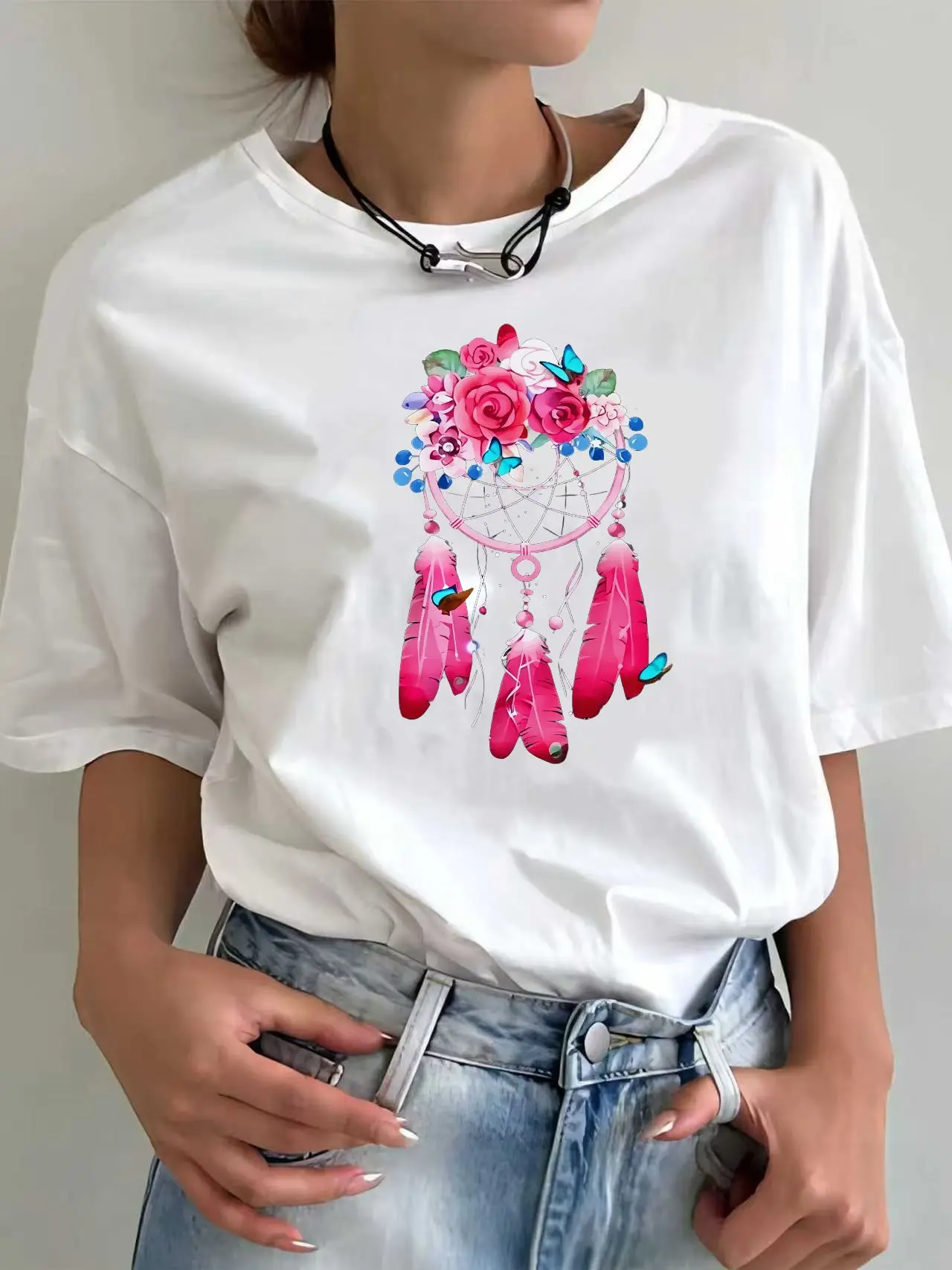 Koszulka damska z łapaczem snów, moda Harajuku, graficzne koszulki, koszulka damska z łapaczem snów, odzież, topy