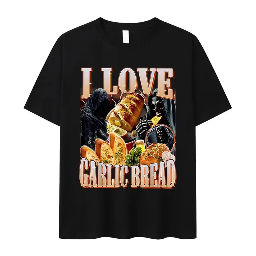 Funny Meme I Love Garlic Bread Skeleton Graphic Printed T Shirt Men Casual Short Sleeve T-shirts Summer Round-neck Clothing