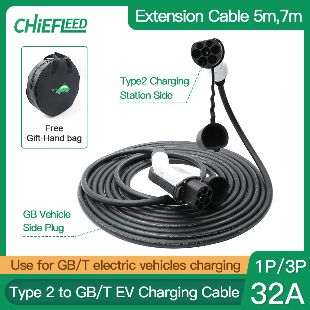 Chiefleed Type 2 Plugs To GBT  cable type 2 to gbt  China Cars Vehicle Side With Extension Cable 32A 5m