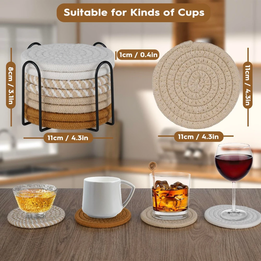 8 Set Drink Coasters 8 Coasters and 1 Metal Stand Available in 4 Colors These Coasters Are Highly Absorbent and Made of Bohemian