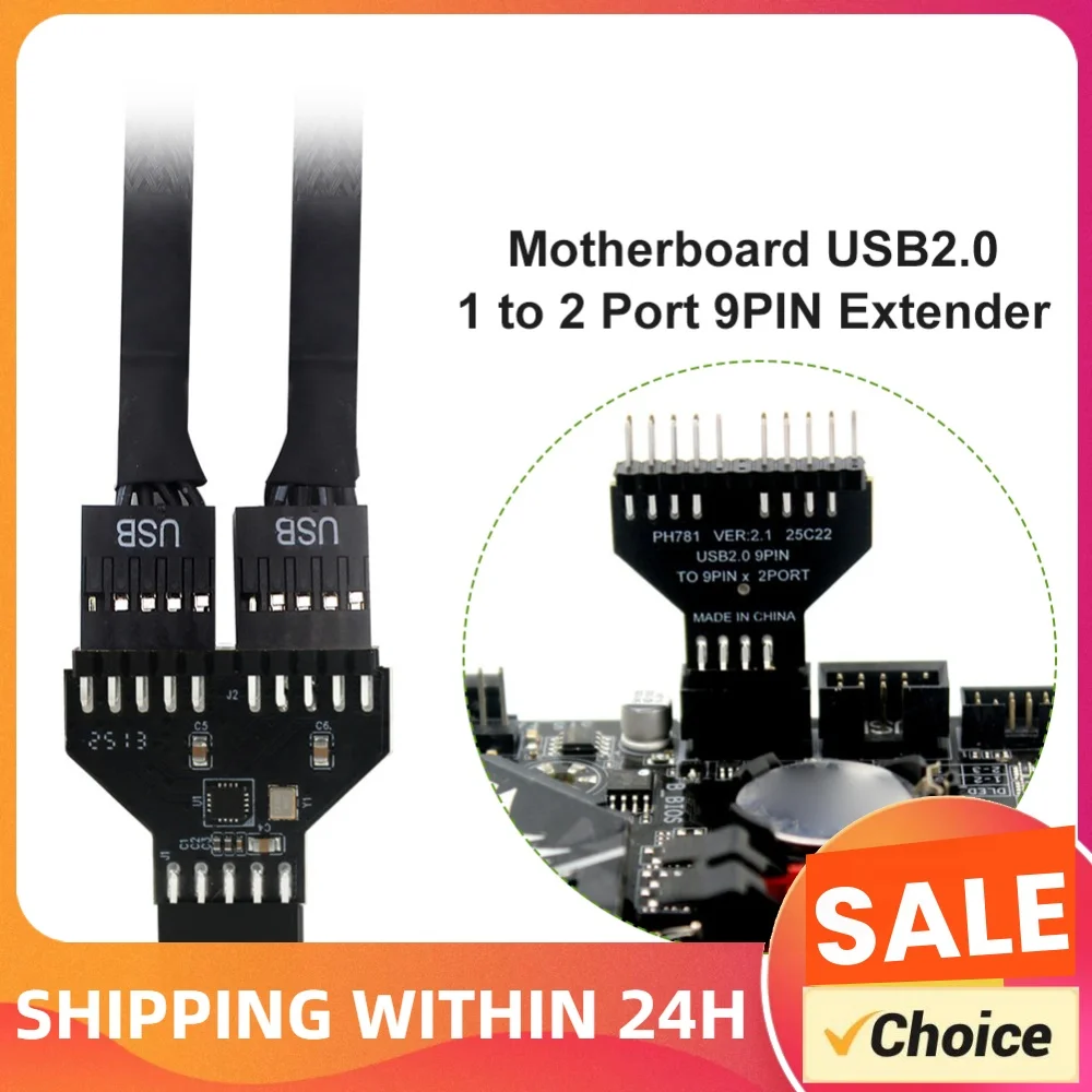 Motherboard USB2.0 9Pin Extension Cable Adapter 1 To 2 Conversion Adapter 9-Pin Front Panel Plug-in Connector for RGB Lamp Fan