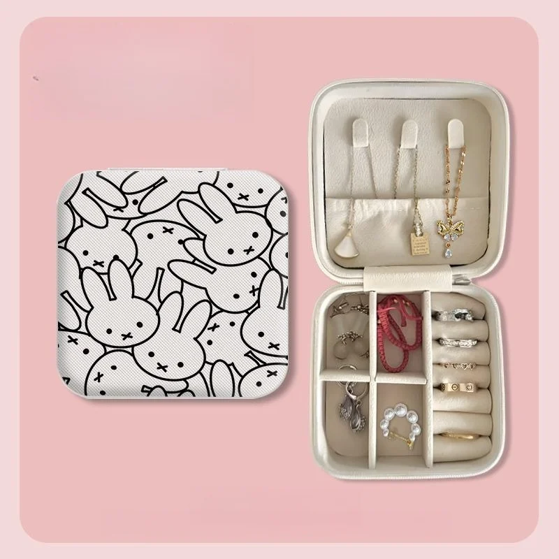 Miffy Cute Rabbit Portable Earnail Earring Jewelry Box Necklace Ring Bracelet Compact Mini Jewelry Storage Box view 2