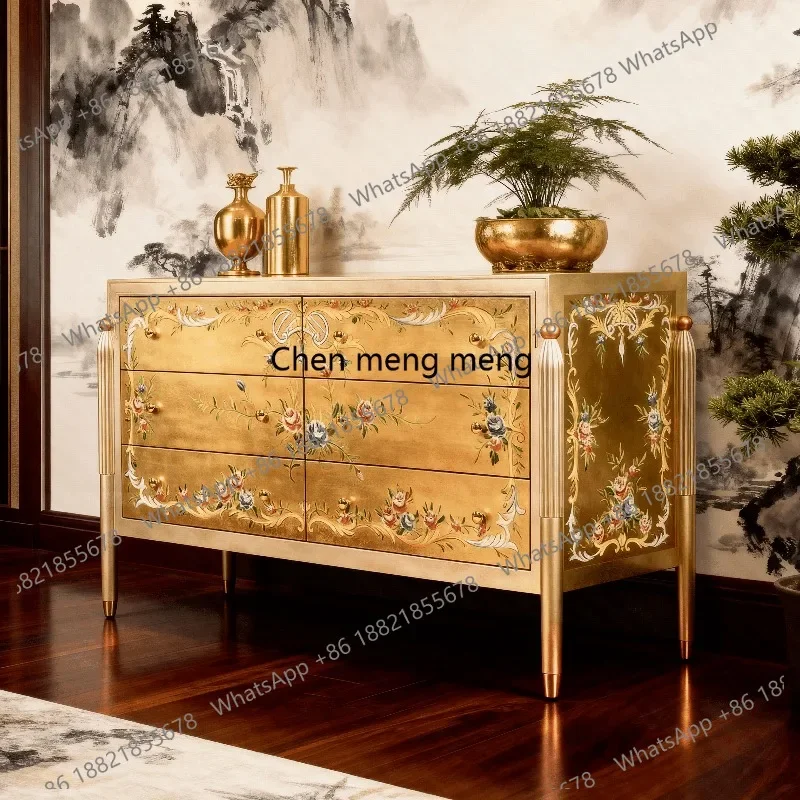 

court hand-painted entrance cabinet carved storage living room decorative cabinet solid wood frame painted dining side cabinet