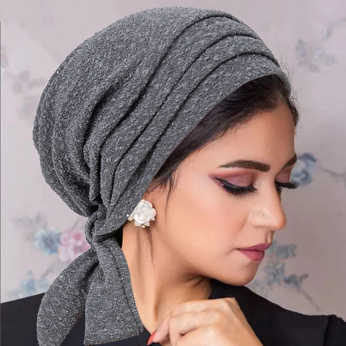 Solid Color Crinkle Turban Hijab Hats Long Tail Head Wraps Elastic Muslim Hats Breathable Chemotherapy Cap For Women Girls