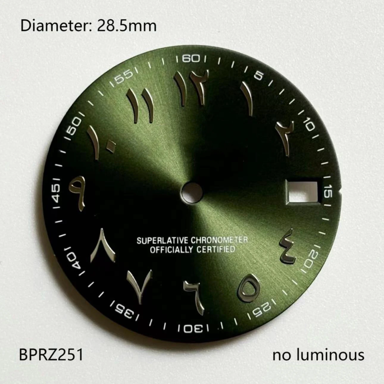 Arabic s logo dia 28.5mm NH35 Automatic Mechanical Movement Black Green Silver Non Luminous Arabic Numeral Hot Selling Dial