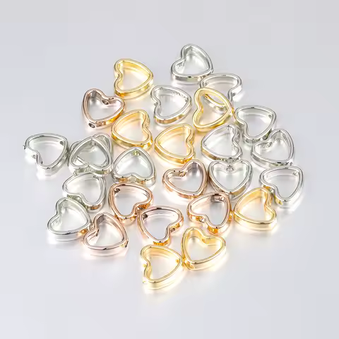 50pcs Heart Frame Wrapped Bead Double Stright Hole Spacers Loose Beads for Jewelry Making DIY Findings